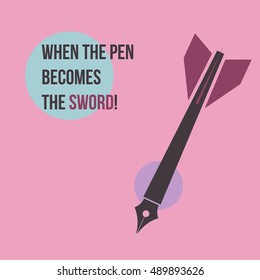 "when pen becomes the sword" missile and pen. post for blogger on war issues and social cause. vector illustration. eps 10.