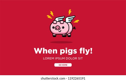 When Pigs Fly Page Design with Cute Pig With Wings Illustration 