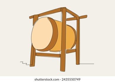 When playing it,a person or drum player must hit the skin. Mosque drum one-line drawing