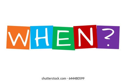 when, question in colorful rotated squares