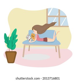 When school close for coronavirus situation so kid stay and study at home and meeting with friends by online.vector illustration 