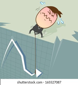 When stocks fall on the curve, it will plummet from a high cliff. Businessman trying to find a way to make the stock has increased. / Graph of share is pull up by Businessman / -