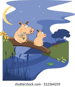 When two pigs are fall in love. Cartoon