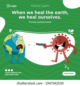 When we heal the earth, we heal ourselves banner design. Vector graphic illustration.