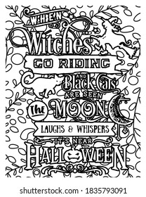 When witches go riding.Halloween coloring book.Halloween fun coloring pages