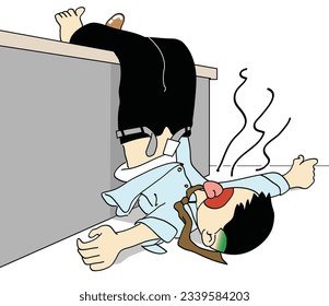 When the work is done I am very superior so unconscious at my desk area in a state where clothes are frayed 