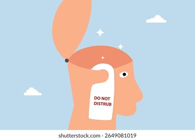 When you think of a business solution, human head is open with label Do not disturb.