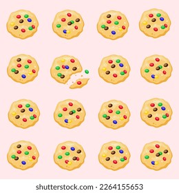 Where is the cracked cookie. Cookies seamless pattern. Which pictures are different. Vector pattern.