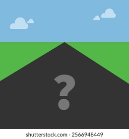 where do you go ? conceptual illustration Question mark on long empty straight road