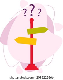 Where to go is the question. A pole with arrows, direction indicators. Flat vector illustration.