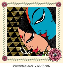 Where Souls Entwine A Vibrant Madhubani Journey of Love and Connection. Folk Art Love Story, Madhubani Style, Indian Artwork, Home Decor