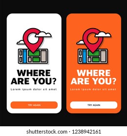 Where Are You Page Design with Location Pin and Map for Phone App or Web