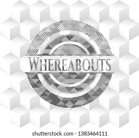 Whereabouts grey emblem. Vintage with geometric cube white background