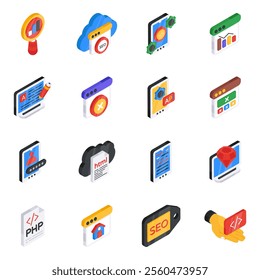 Whether it's coding, web or app development, programming, cloud services, you can find them all in this compact coding icons pack. The best thing about this set is that the icons are available with ed