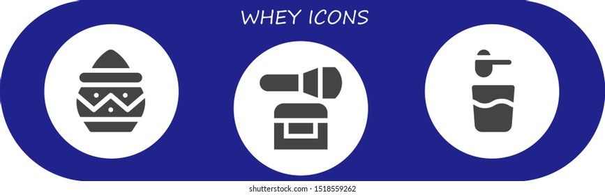 whey icon set. 3 filled whey icons.  Collection Of - Powder icons
