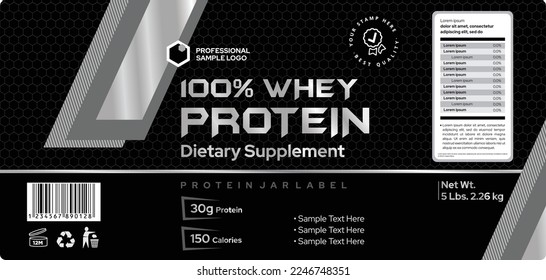 Whey Powder Protein Label Design, Dietary supplement label, Bottle label, Package template design