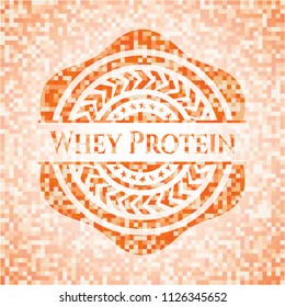 Whey Protein abstract emblem, orange mosaic background