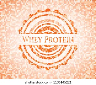 Whey Protein abstract emblem, orange mosaic background