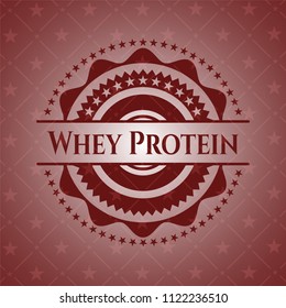 Whey Protein badge with red background