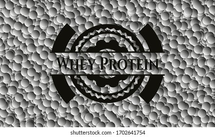 Emblema oscuro Protein de suero con fondo de burbujas. Retro. Ilustración vectorial. Detallado. 