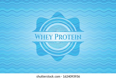 Whey Protein light blue water emblem background. Vector Illustration. Detailed.
