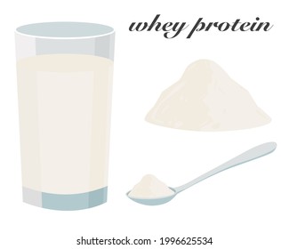 Whey Protein Powder And Milk Isolated On White Background. Icon Vector Illustration.