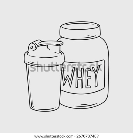 Whey Protein Supplement and Shaker Cup Outline