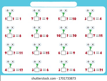 which is addition or multiplication? find and write? math worksheet for kids 