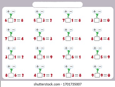 which is addition or subtraction? find and write? math worksheet for kids 