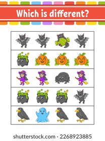 Which is different. Educational activity worksheet for kids and toddlers. Game for children. Vector illustration.