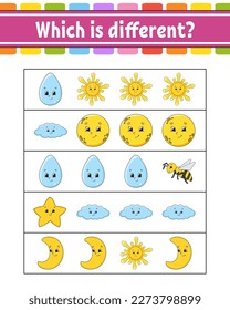 Which is different. Educational activity worksheet for kids and toddlers. Game for children. Vector illustration.