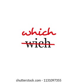 "which" text crossed out and corrected, most common error in English words