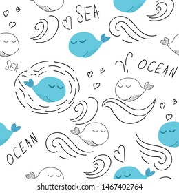 While animal seamless pattern in doodle style. Vector illustration. 