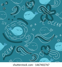 While animal seamless pattern in doodle style. Vector illustration. 
