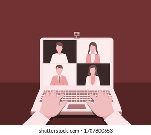 While being suspended from covid-19, everyone working at home Have talked online to protect against covid-19.
Illustration about talking on labtop.