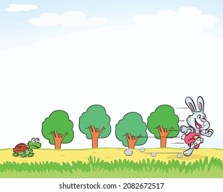 while the tortoise runs slow the rabbit's fast run race the trees woodland fairy tale book the hare and the tortoise struggle story race