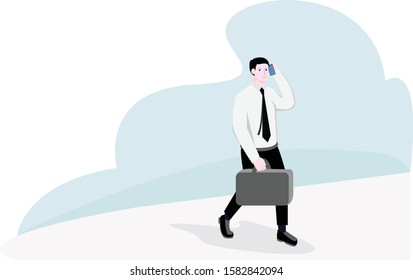 While wakk to office, respond call from client ilustration - vector