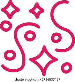 Whimsical abstract art design featuring pink swirls, stars, and circles on a clean white background, ideal for creative projects and fantasy themes