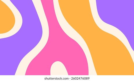 Whimsical Abstract Background with Liquid Shapes. Fluid flowing rainbow horizontal backdrop. 1920x1080 ratio social media template. Vector illustration