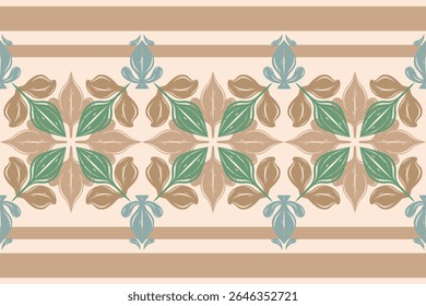 Caprichoso Abstrato Folk Elaborado Estilo Florais Medieval com Royal Ornament Barroco Inspirado Verde Brown Bege Design Luxo Sem Costura Padrão de Fronteira. Lindo clássico Botânica Bordado Têxteis Telha