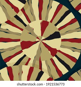 Whimsical abstract pattern with colourful lines for scarf. Ornament with red and different shades of beige ribbons on navy background.Colourful backdrop for pillow case, linen,covers, decoupage.Vector