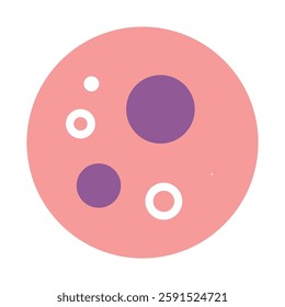 Whimsical abstract planet design featuring a pink surface with purple spots and white dots. Perfect for adding a playful touch to projects.