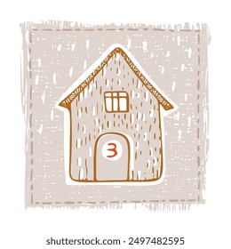 Whimsical Advent Calendar cottage door with numbers for december festive Christmas countdown . Winter holiday social media promotion campaign festive sales and cute hand drawn festive home card design