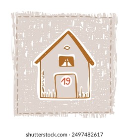 Whimsical Advent Calendar cottage door with numbers for december festive Christmas countdown . Winter holiday social media promotion campaign festive sales and cute hand drawn festive home card design