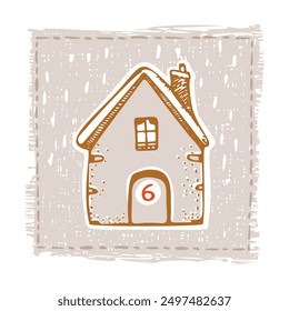 Whimsical Advent Calendar cottage door with numbers for december festive Christmas countdown . Winter holiday social media promotion campaign festive sales and cute hand drawn festive home card design