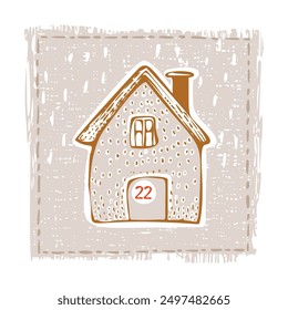 Whimsical Advent Calendar cottage door with numbers for december festive Christmas countdown . Winter holiday social media promotion campaign festive sales and cute hand drawn festive home card design