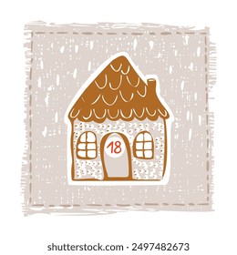 Whimsical Advent Calendar cottage door with numbers for december festive Christmas countdown . Winter holiday social media promotion campaign festive sales and cute hand drawn festive home card design