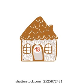 Whimsical Advent Calendar cottage door with numbers for december festive Christmas countdown. Winter holiday social media promotion campaign, festive sales and cute hand drawn festive home card design