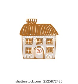 Whimsical Advent Calendar cottage door with numbers for december festive Christmas countdown. Winter holiday social media promotion campaign, festive sales and cute hand drawn festive home card design