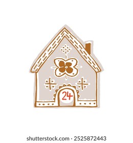 Whimsical Advent Calendar cottage door with numbers for december festive Christmas countdown. Winter holiday social media promotion campaign, festive sales and cute hand drawn festive home card design